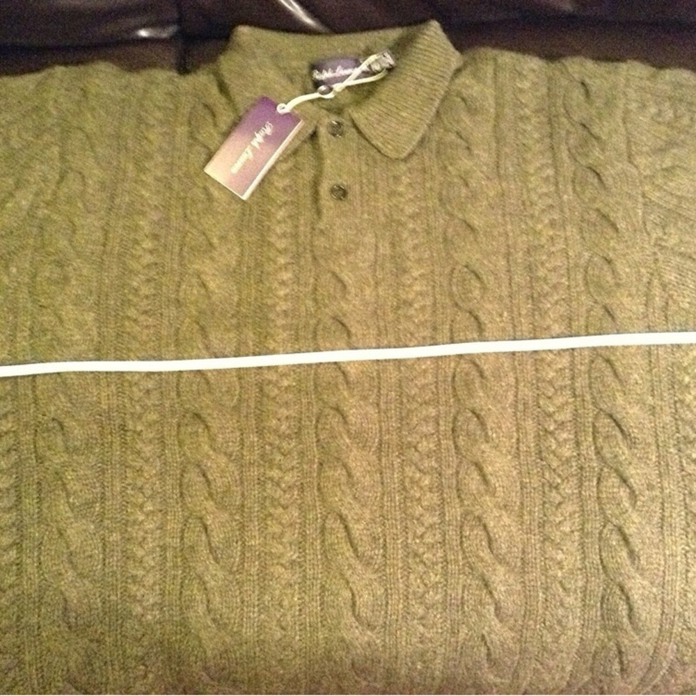 Ralph Lauren Purple Label Cable-Knit Olive Green Luxury Cashmere Polo Sweater - Picture 6 of 16